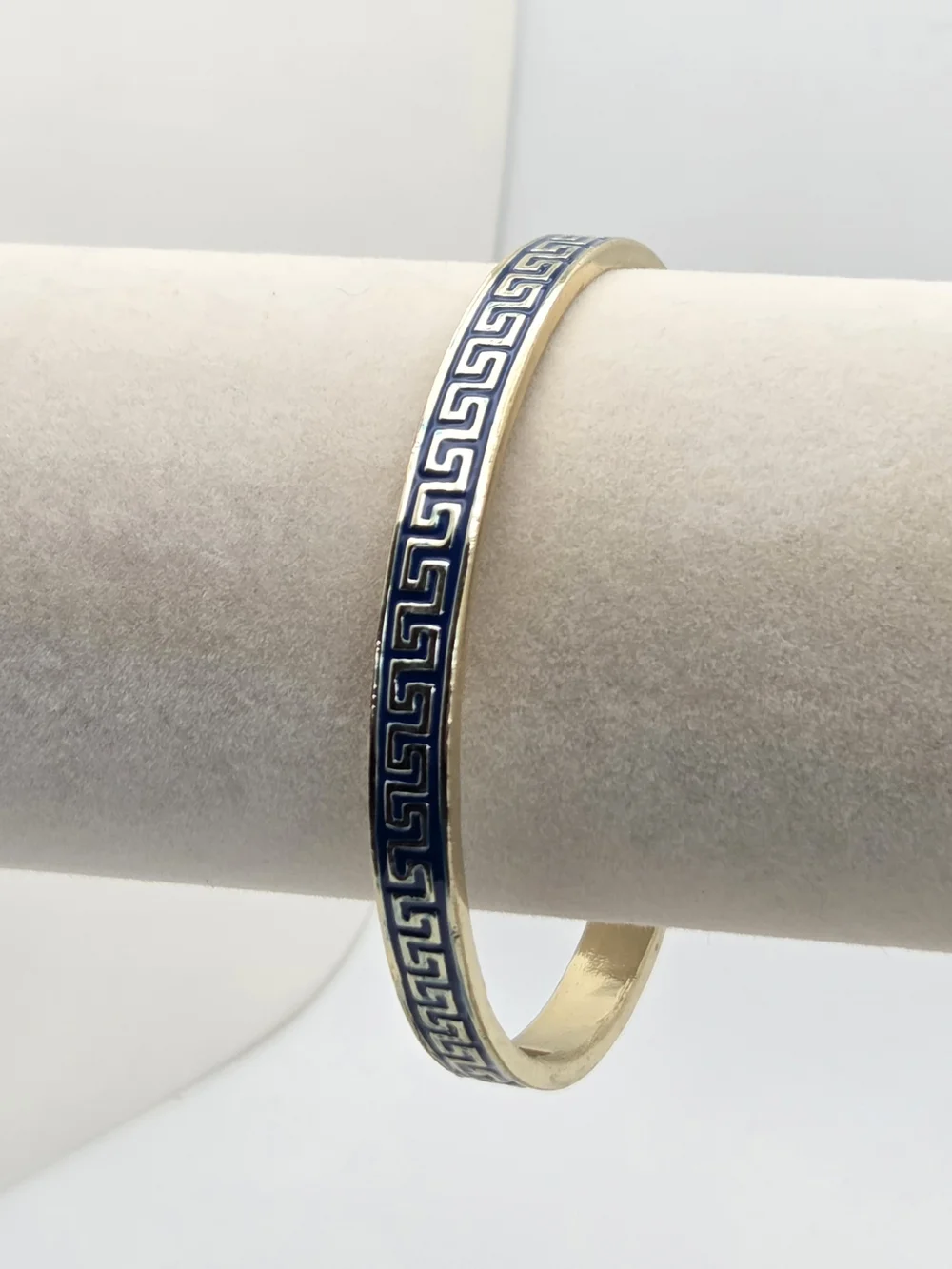 Fornash Enamel Greek Key Bangle - Navy Blue & Gold Tone